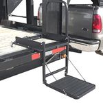 Great Day Truck N' Buddy Folding Tailgate Step/Seat Platform for Work Flatbed Trucks and Equipment Trailers - 300 lbs Weight Capacity - Black Powder-Coated Finish, TNB2000B