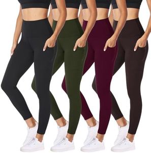 NexiEpoch 4 Pack Leggings for Women with Pockets- High Waisted Tummy Control for Workout Running Capri Yoga Pants