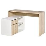 HOMCOM L-Shaped Corner Computer Desk Study Table PC Work w/Storage Shelf Drawer Office, Oak and White