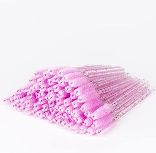 i-Laesh 100 Pcs Disposable Eyelash Brushes, Mascara Wands, Spoolies for Eyelash Extensions, Spoolie Eyebrow Brow Makeup Supplies Kit Glitter Applicator Tool Accessories Bristle (Crystal Pink)