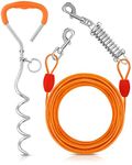 Petbobi Dog Tie Out Cable and Stake - 30ft Heavy Duty Cable with Spring - No Tangle, 16in Ground Stake - Ideal for Yard, Camping, and Beach - Suitable for Medium Large Dogs Up to 120lbs, Orange