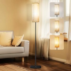 Lampadaire Sur Pied Salon, Lampe sur Pied 12W, 3 Températures de Couleur, avec Ampoule LED, LED Lampadaire sur Pied avec Abat-jour en Lin, Lampadaire pour Chambre, Étudier, Bureau, Decoration