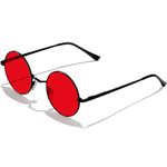 KANASTAL Round Sunglasses for Women Men Small Polarized Sunglasses Hippie Circle Sun Glasses Red Lens with Metal Retro Frame UV Protection