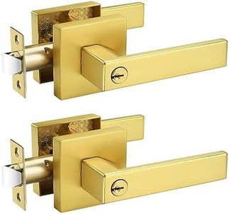 Probrico 2 Pack Gold Entry Door Locks,Satin Brass Heavy Duty Interior Front Door Handles with Key, Entrance Exterior Lockset Each with 3 Same Keys