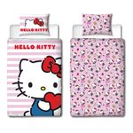 Hello Kitty Officially Licensed Hello Design Single Duvet Cover Set | Reversible 2 Sided Cat Bedding Including Matching Pillow Case | Perfect For Kids Bedroom | Polycotton