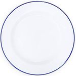 Enamelware Dinner Plate Solid White With Blue Rim