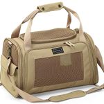 Petsfit Airline Approve Cat Carrier, Lightweight Travel Use Dog Carrier for Small Dogs, Quadrangle Oxford Fabric and Ventilation Mesh，Soft Sided Pet Travel Carrier with Expandable mat，Khaki