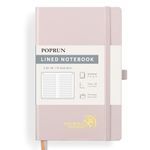 POPRUN Lined Journal Notebook for Women & Men, A5 Medium Size 5.25''x 8'', 120GSM Thick Paper, 128 Numberd Pages, Hardcover, Index Tabs, College Ruled Notebook for Work & Note Taking - Light Pink