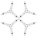 AUAUY 4 PCS Bed Sheet Clips, Adjustable Bed Sheet Straps with Clips, Mattress Fasteners to Hold Sheets in Place, Elastic Bed Sheet Holder Corner Straps for Bedding, Sofa Cushion-White, 3 Clips