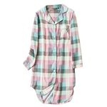 Shymay Women's Flannel Cotton Nightgown Button Down Nightshirt Long Sleeve Sleep Shirt Dress Sleepwear Pajama Top, Pink, Large