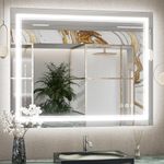 TokeShimi 40x32 Inch Bathroom LED Mirror Front Lighted Backlit Vanity Mirror with Double Light Strip 3 Colors CRI 90+ Anti-Fog Memory Funtion Wall Mount Make up Mirror for Bathroom Decor