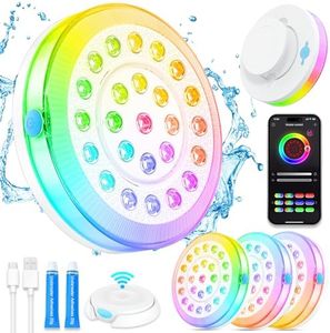 Pool Lights for Above/In Ground Pools,Portable Smart Magnetic Underwater IP68 Waterproof LED Light Rechargeable with BT APP Control Color Changing Sound/Music Sync Vinyl Pools Accessories Party Decor