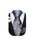 Barry.Wang Paisley Silk Ties Set Designer Handkerchief Cufflink Wedding Business Formal