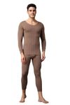 Wearslim® Men’s Cotton Quilted Winter Lightweight Thermal Underwear for Men Long Johns Set with Fleece Lined Soft Tailored Fit Warmer Brown