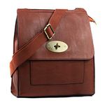 AOSSTA Women's Cross-Body Bags Leather Large/Medium Twist Lock Cross Body Messenger Bag Turnlock Shoulder Bag (21601 Light Brown)