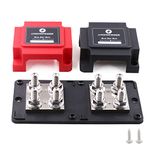 Heavy Duty 400A 48V Bus Bar Power Distribution Block Ground Busbar Box 8XM10(3/8") Terminal Studs Module Design for Automotive RV Car Marine Truck Boat Battery Audio (Black & Red Cover)