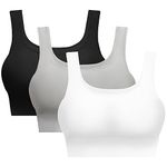 SIMIYA Seamless Crop Bra Top Sports Bra Women Comfort Bra with Removable Pads - Perfect for Everyday Wear(02style-Black+White+Grey,M)