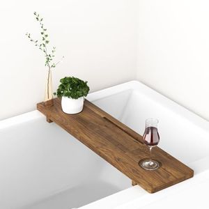 Mopzilqvur Premium Bathtub Tray for Freestanding Bath, Large & Thick 35” Acacia Wood Luxury Bath Tray for Tub， Anti-Tip, Non-Toxic, Adjustable Bathtub Trays for Tub with Bathroom Accessories Holder