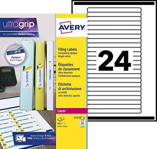 AVERY - Pochette de 600 étiquettes autocollantes pour chemises à élastique Eurofolio, Personnalisables et imprimables, Format 134 x 11 mm, Impression laser/jet d'encre, (L7170-25)