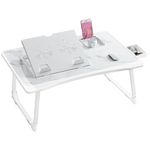 Laptop Desk for Bed, Adjustable Laptop Stand with 6 Different Angles, Portable Lap Tray Table with Storage Drawer and Cup Holder, Laptop Bed Desk Tray for Eating Working Writing Reading (White)