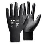 KAYGO Work Gloves Nitrile Coated, 12 Pairs KG12N,Seamless Knit, Protective Safety Work Gloves with Good Grip for General Work,Black,M