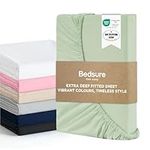 Bedsure Super King Fitted Sheet Deep - Bed Sheets Extra Deep Pocket 16 Inches (40 cm), Soft Brushed Microfiber for Super King Bed, Sage Green, 180x200cm