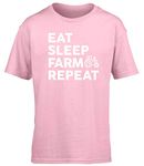 Hippowarehouse Eat Sleep Farm Repeat Kids Children's Short Sleeve t-Shirt Pink