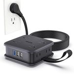 NTONPOWER Black Extension Cord 10 FT, 8 Outlets Flat Extension Cord with 3 USB Ports, Long Power Bar with Multiple Outlets, Wall Mount Flat Plug Extension Cord for Home, Office, Dorm, Dresser