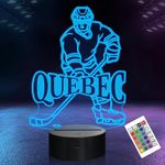 Ice Hockey Player 3D Night Lights for Kids, 16 Colors Changing Remote Control LED Table Desk Lamp Birthday Xmas Gifts Home Decor for Sports Hockey Fan (Quebec)