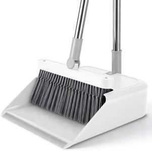 Broom and Dustpan Set, 51 inch Long Adjustable Handle Angle Broom and Dustpan Combo Set with Double Dustpan Teeth to Clean Hair for Home Kitchen Office Lobby Floor Garden, White&Grey