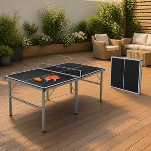 IDEALHOUSE 6 x 3 ft Black Folding Ping Pong Table, Table Tennis Set with Net