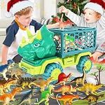 Dinosaur Truck Toys for Kids 3-8 Years, Triceratops Transport Car Toy with 15 Dino Figures,Dinosaur Eggs,Activity Play Mat,Dinosaur Game Set ,Best Christmas Birthday Festival Gifts for Kids