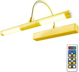 BIGLIGHT Luz de Pintar Remota,Aplique Pared Baño,Luz de Pantalla,Brazo Oscilante de 180 ° Regulable Marco Luces para Interior Pintar,Luz LED para cuadros y obras de arte-ORO