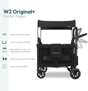 WONDERFOLD W2 Double Stroller Wagon – 2 Face-to-Face Seats, UV Canopy, Black