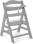 hauck Alpha+, Grey - Wooden High Chair 6 Months to Adult Sustainable FSC® Certified Beechwood Toddler Feeding and Entertainment Chair, Inclusive 5-Point Harness Bumper Bar Crotch Strap