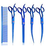 LILYS PET 7.5" high-end Left-Handed Professional PET DOG Grooming scissors suit Cutting&Curved&Thinning shears (Blue)