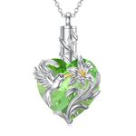 VONALA Hummingbird Urn Necklace for Ashes S925 Sterling Silver Bird Heart Crystal Cremation Necklace Hummingbird Keepsake Necklace for Ashes Loss Loved One's Women Girls, 32*19.4mm, Sterling Silver,