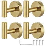 Towel Hooks Bathroom Coat Hook Robe Hook Stainless Steel Heavy Duty Door Hanger Towel Robe Clothes Cabinet Closet Sponges Wall Hook for Bathroom Bedroom Kitchen Hotel Pool 4 Packs (Gold)