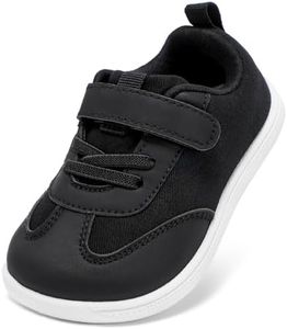 STQ Toddler Boys Wide Toe Barefoot Walking Shoes Comfort Lightweight Breathable Tennis Gym Preschool Sneakers Black Size 4