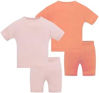 JunNeng Bamboo Viscose Toddler Pajamas,Baby Boy Girl Solid Snug Fit Short Sleeve Summer Sleepwear PJS,Pink+Orange 9-12 Months