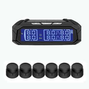 Solar Wireless TPMS with 6 External Sensors, 433MHz Real-Time Car Tire Pressure & Temperature Monitoring System, High-Efficiency Solar Charging, LCD Display, Audio Alarm for Truck/SUV/RV