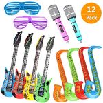 Jumbo Rock Star Inflatables Toys Set Photo Booth Props Guitar Saxophone Microphone Balloons Musical Instruments Party Supplies Party Favors Decorations Accessories Birthday Festival Carnival(12 PCS)