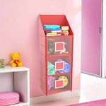 Kuber Industries Hanging Almirah | Folding Baby Almirah | 4 Compartments Storage Almirah | Hanging Wall Almirah | Wardrobe Organizer for Cloth-Shoes-Toys | Hathkadi | Red