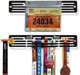 Medal SPACE - MS BiB Hanger - Medals & BiB Hanger - Hold Upto 50+ Medals Display Hanger and Hold Upto 10 Marathon Bib PVC Pouchs Wall Display Medal Holder