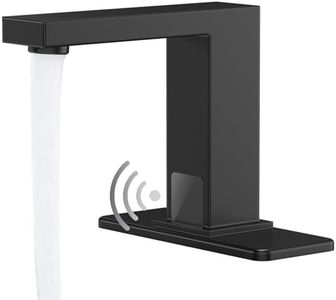 Greenspring Touchless Bathroom Sink Faucet Smart Commercial Sink Faucet with Hole Cover Plate Temperature Mixer Battery or Plug-in Powered Automatic Motion Sensor Sink Faucet Matte Black