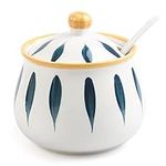 mehrido Porcelain Sugar Bowl with Lid and Spoon, 430 Ceramic Sugar Container for Kitchen and Home, Farmhouse Sugar Jars for Coffee Bar (Leaf)