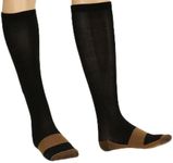 Copper Compression Socks Knee High - For Men & Women - Boosts Circulation, Provides Support, Helps Soothes Tired Leg & Feet (Black, Small/Medium)