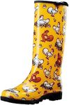 HISEA Women's Rain Boots Waterproof Garden Shoes Colorful Printed Knee High Rubber Boots Anti-Slipping Rainboots for Ladies with Comfort Insole Tall Wellington Rain Shoes, Size 7 Chicken Print Yellow