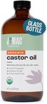 J MAC BOTANICALS, Organic Castor Oil Cold Pressed (Glass Bottle, 16 oz) pure unrefined, hexane free for face, skin, eyelashes, pack wraps, pads