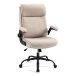 CASTLOVE Ergonomic Office Chair Computer Chair Executive Office Chair with Flip Up Armrest High Back Tilt Function Height Adjustable Comfortable Desk Chair for Home Office Fabric Cream